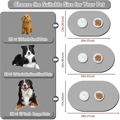 Dog Food Mat 20''x12'', Small Pet Feeding Mat, Non-Slip Rubber Pet Food Mat, Absorbent Cat Dog Water Bowl Mat for Messy Drinkers, Dogs Bowl Placemat for Food and Water, Light Gray