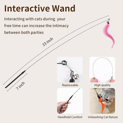 Interactive Cat Toys, 8 Assorted Teaser Refills, 3 Indoor Cat Hanging Toy and 1 Interactive Wand Suitable for Indoor Cats