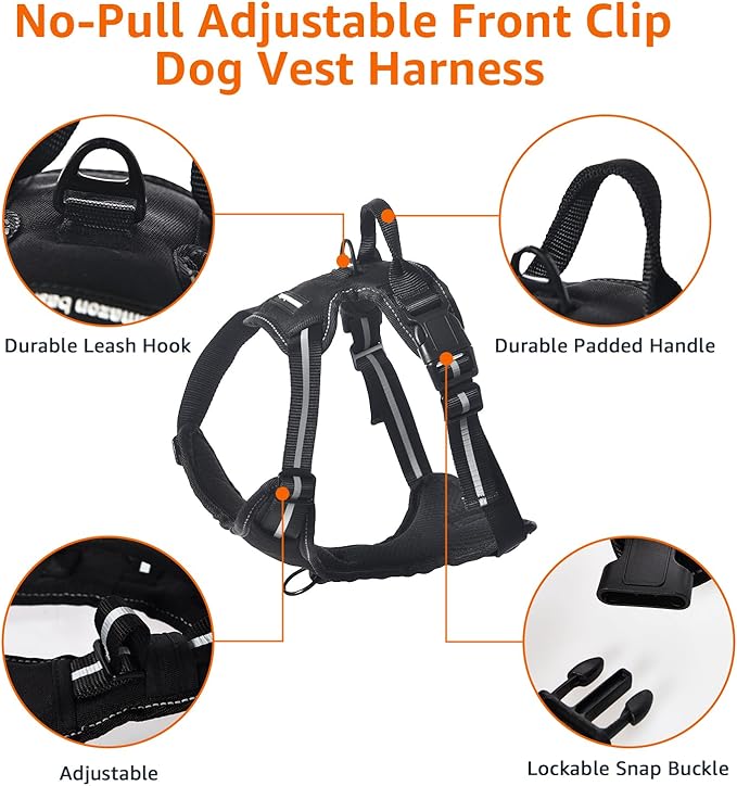 Amazon Basics No-Pull Dog Harness, Adjustable Soft Padded Vest with Reflective Stripes, Small, Black