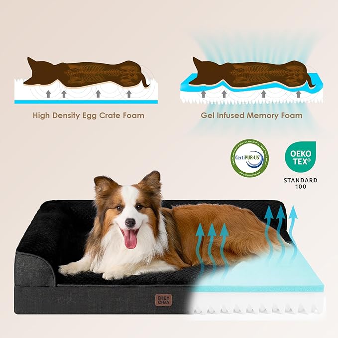 EHEYCIGA Large Dog Bed Memory Foam for Crate, Orthopedic Dog Bed Large Size Dogs with Washable Removable Cover, Waterproof Pet Sofa Couch with Nonskid Bottom, 35x22x6, Black
