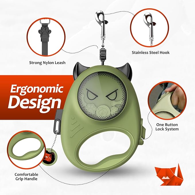 Retractable Dog Leash – 13ft Strong Nylon Tape, Auto-Locking, Tangle-Free, One-Touch Brake, Comfortable Grip – Fun Halloween Design for Small Dogs up to 33 lbs, Haminway Cheeky Imp Design