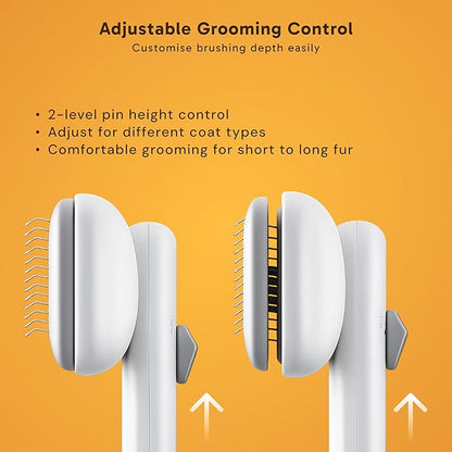 Wolfster Dog & Cat Deshedding Brush - Self Cleaning Pet Grooming Tool, Adjustable Comb, Skin-Friendly Slicker Pet Brush,For All Coat Types, Easy Grooming For Long & Short Hair Animals (White)