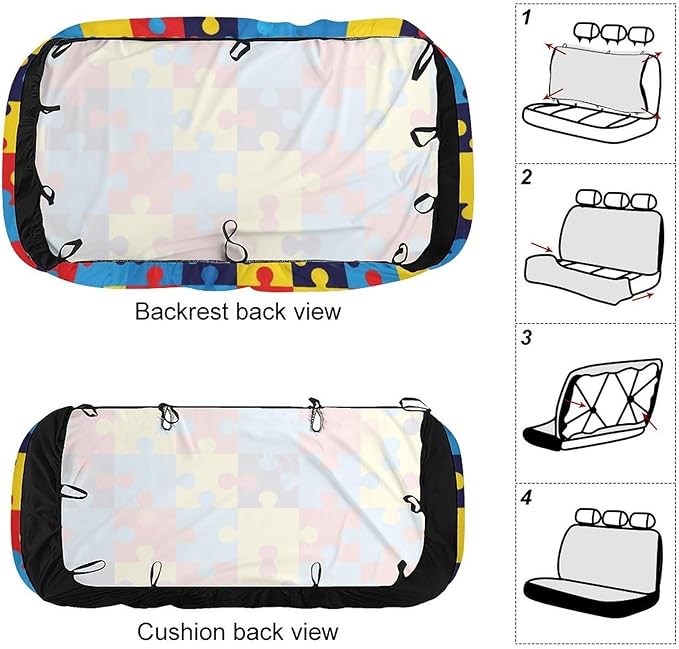 Women's Dirt Proof Dog Car Back Seat Cover, Fashion Universal Fit Auto Bench Seat Cushion Covers for Trucks SUV Compatible with Autism Awareness Colorful Puzzles