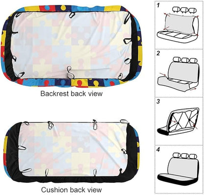 Women's Dirt Proof Dog Car Back Seat Cover, Fashion Universal Fit Auto Bench Seat Cushion Covers for Trucks SUV Compatible with Autism Awareness Colorful Puzzles