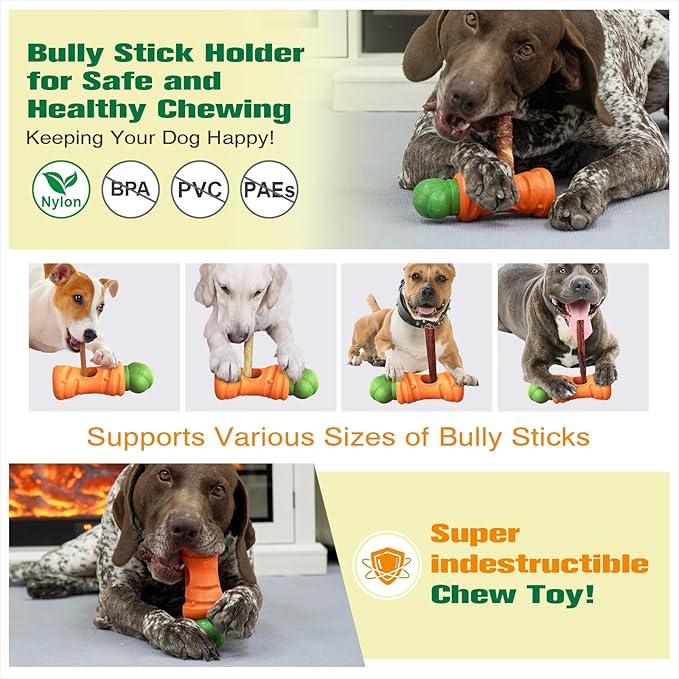 KADTC 2 in 1 Extra-Large Size Durable Dog Bully Stick Holder and Indestructible Carrot Bone Chew Toy for Medium/Large Aggressive Chewers Breed Dogs