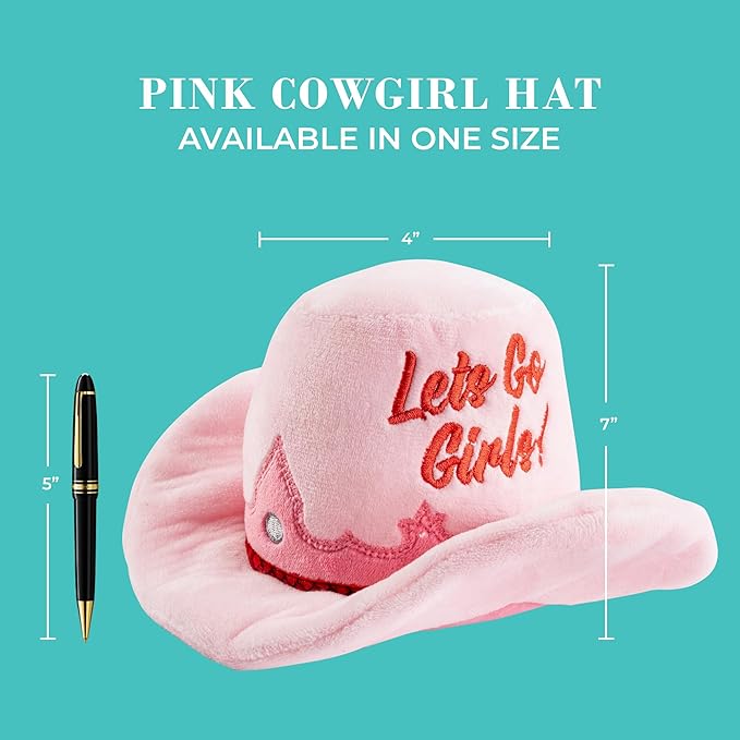 Haute Diggity Dog Cowgirl Hat Plush Dog Toy for Medium & Large Dogs, Western-Inspired Stuffed Dog Toys with Interactive Squeaker, Mesh Lining, Machine-Washable, Durable & Safe, One Size, Pink