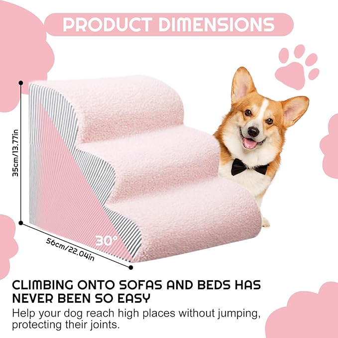 Dog Stairs for Bed 13.7" H, 30D Foam 3-Step for Sofa,Curved Stairs for Puppy,Pet Steps for Couch for Small Dogs and Cats or Pets Friendly