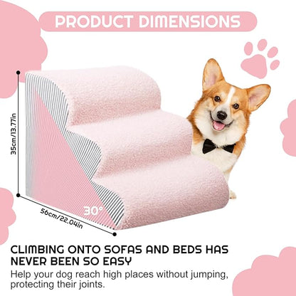 Dog Stairs for Bed 13.7" H, 30D Foam 3-Step for Sofa,Curved Stairs for Puppy,Pet Steps for Couch for Small Dogs and Cats or Pets Friendly