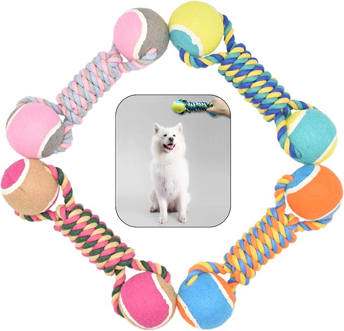 Dog Rope Toy, Dogs Toy with Tennis Balls for Aggressive Chewers - Interactive Pet Tug Rope Ball for Training & Promoting Relationship, Pets Chew Toy for Small, Medium, Large Dogs (Pink)