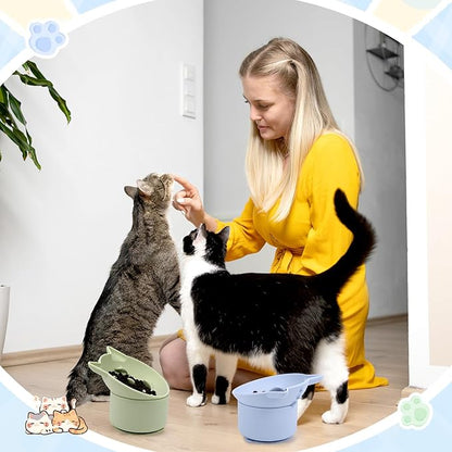 2 Pack Silicone Cat Slow Feeder, Elevated Slow Feeder Cat Bowl for Dry and Wet Food, Tilted Design with Non Slip Base, Adjustable Angle for Pet(Green and Blue)