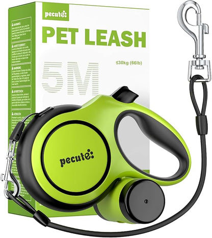 Pecute16ft Retractable Dog Leash with Chew Proof Extender 18'', Lightweight Dog Retractable Leash with Poop Bag Holder, Anti-Slip Grip, Leashes for Puppy and Medium Dogs 11lbs-66lbs (Green)