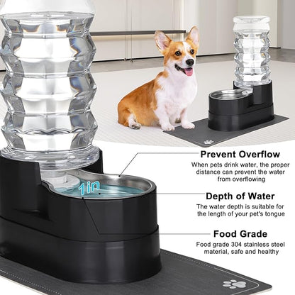 RIZZARI Gravity Water Dispenser for Dogs: 8L Raised Black Automatic Stainless Steel Waterer -Removes Odors -Softens Water -Helps Prevent Urinary Stones -Good for Spine - Senior Dogs- for Bedrooms