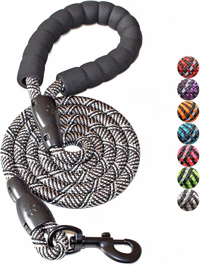 BAAPET 2/4/5/6 FT Dog Leash with Comfortable Padded Handle and Highly Reflective Threads for Small Medium and Large Dogs (5FT-1/2'', Black Silver)