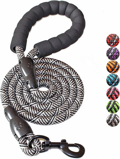 BAAPET 2/4/5/6 FT Dog Leash with Comfortable Padded Handle and Highly Reflective Threads for Small Medium and Large Dogs (5FT-1/2'', Black Silver)
