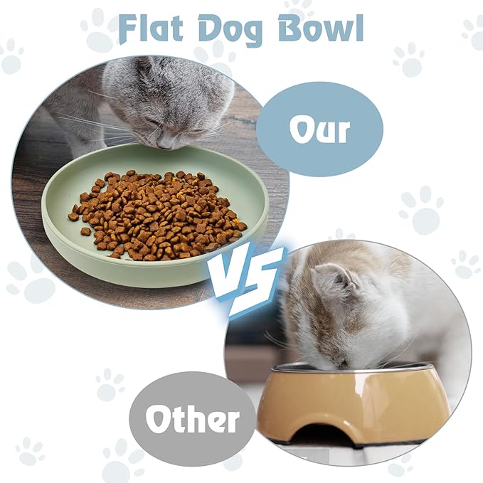 BNOSDM Silicone Cat Bowl Non-Slip Cat Food Plate Flat Dog Bowls with Suction Cup Shallow Puppy Food and Water Dish for Small and Medium Pets (Gray Green)