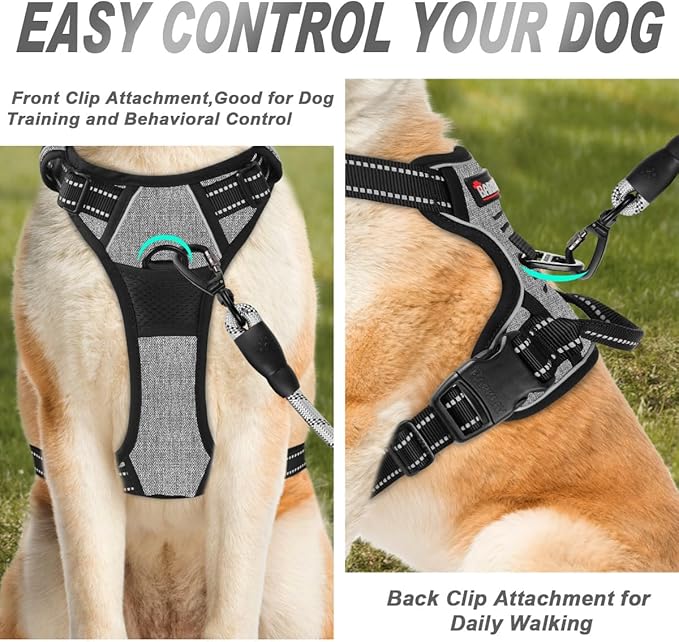 BARKBAY No Pull Dog Harness Front Clip Heavy Duty Reflective Easy Control Handle for Large Dog Walking(Flint Gray,L)