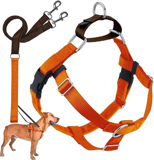 2 Hounds Design Freedom No Pull Dog Harness, Adjustable Harness and Leash Set, Easy Walking & Comfortable Control, Fits Small, Medium & Large Dogs, Solid Colors, Made in USA, 1" XL, Rust