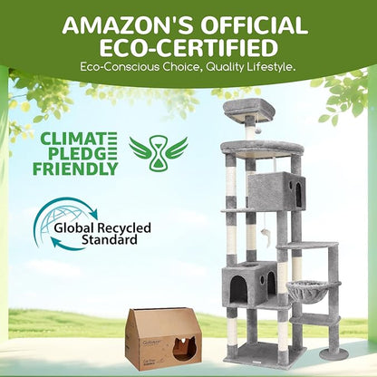 Globlazer Giant Cat Tree, 83 inch Cat Tree for Indoor Cats Large Adult, XXL Cat Tower with 9 Scratching Posts for 20lb+ Heavy Duty Large Adult Cats, F83, Light Grey