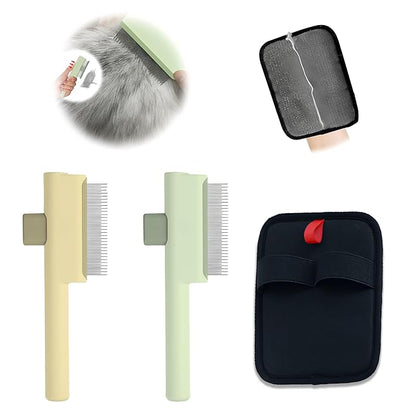 1 PCS Pet Hair Removal Glove w/ 2PCS Pet Combs,Electrostatic Gloves for Cats&Dogs Flea Comb,Dog Comb,Cat Comb,Brush for Shedding,Reusable Animal Fur Removal Tool for Couch,Furniture,Carpet,Curtain