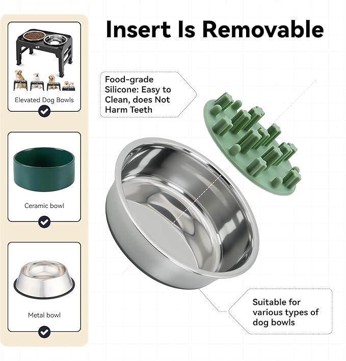 Slow Feeder Insert for Cat Dog Bowls, Anti-Choking Silicone with Strong Suction Cups, Fits Most Cat Bowls, Ideal for Puppy Small Medium Breeds (Green)