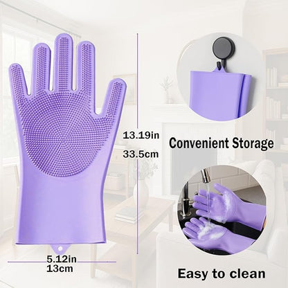 Pet Grooming Gloves, bite-Resistant pet Bathing Gloves with Non-Slip Particles, Suitable for Wet and Dry use, for All Ages. Ideal as a Grooming Brush Glove for Dogs and Cats. Purple 1 Pak.