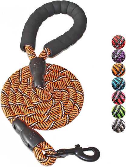 BAAPET 2/4/5/6 FT Dog Leash with Comfortable Padded Handle and Highly Reflective Threads for Small Medium and Large Dogs (5FT-1/2'', Black Orange)
