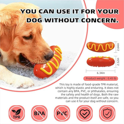 Large Size Hotdog Squeaky Dog Toy for Medium/Large Dogs Breed Aggressive Chewers Durable Bouncy Squeak Toys