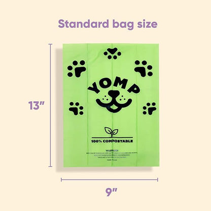 Yomp Compostable Dog Poop Bags (120 Bags, 2-Month Supply) – Leak-Proof, Biodegradable Dog Waste Bags from Corn Starch (13" x 9") Standard Size