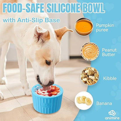 Dog Lick Bowl, Anxiety Relief Dog Licking Mat Freezer Treat Dispenser, Non-Slip Anti-Choking Silicone Slow Feeder Lick Bowl for Small Medium & Large Breed Dogs, BPA Free(Light Blue,M-L)