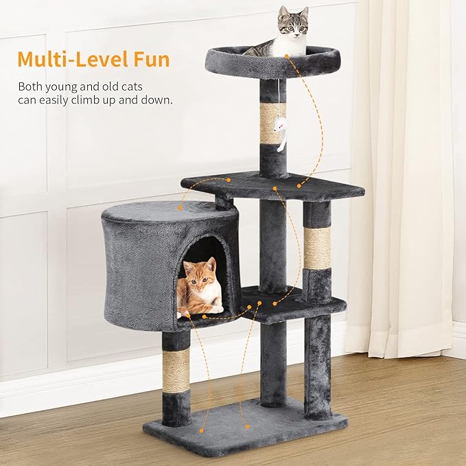 BestPet | 36" Cat Tree Tower | Light Gray | Sturdy Multi-Level Cat Tree with Plush Condo, Cozy Perch, Sisal Scratching Posts, Hanging Toy and Stable Frame | Easy Assembly | for Kittens & Adult Cats
