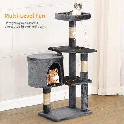 BestPet | 36" Cat Tree Tower | Light Gray | Sturdy Multi-Level Cat Tree with Plush Condo, Cozy Perch, Sisal Scratching Posts, Hanging Toy and Stable Frame | Easy Assembly | for Kittens & Adult Cats