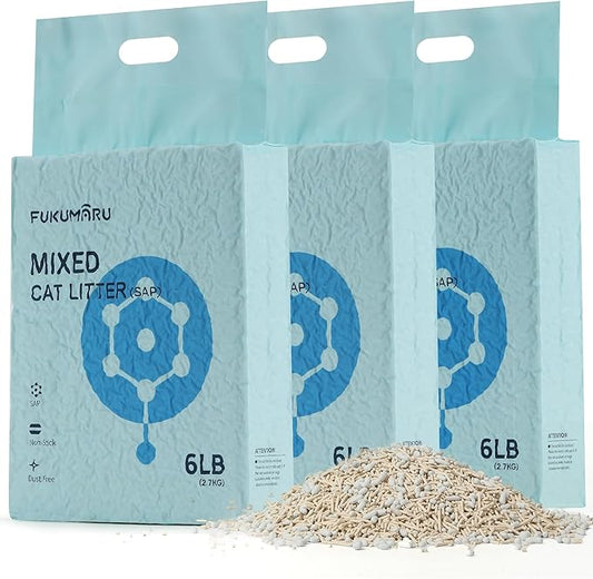 FUKUMARU Tofu Cat Litter, Super Ultra Absorbent, 18 LBS Clumping Cat Litter, Flushable, Natural, Lightweight, Dust Free, Quick Clumping, Low Tracking, Odor Control (6lb x 3 Packs)