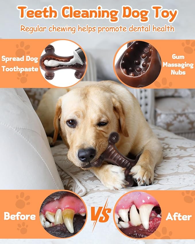 Dog Toys for Aggressive Chewers Large Medium Breed Dogs, Interactive Treat Fillable Enrichment Chew Toy, Indestructible Long Lasting Nylon Teething Bones