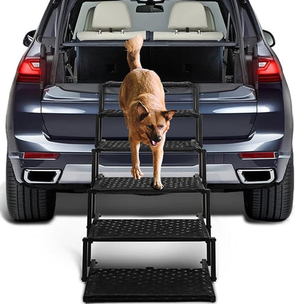 Extra Wide Dog Stairs for Car - Foldable Dog Ramps for Large Dogs with Non Slip Surface, Portable Dog Steps for Cars and SUV, Truck, Support Up to 250 Lbs
