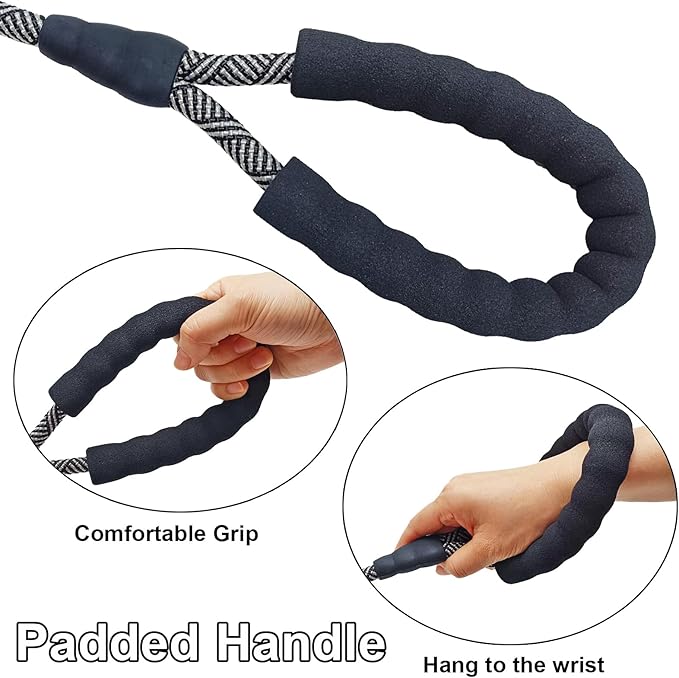 MayPaw Heavy Duty Rope Dog Leash, 3/4/5/6/7/8/10/12/15/20FT Nylon Pet Leash, Soft Padded Handle Thick Lead Leashes for Large Medium Dogs (Black, 1/2" * 3')
