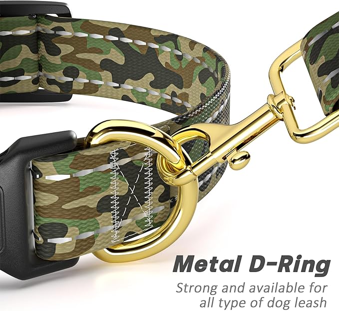 MOODEL Reflective Dog Collar for Extra Small Dogs Cats, Cute Camouflage Adjustable Heavy-Duty Nylon Puppy Collar for Boy and Girl Female, Soft Pet Accessories with Quick Release Buckle, Green