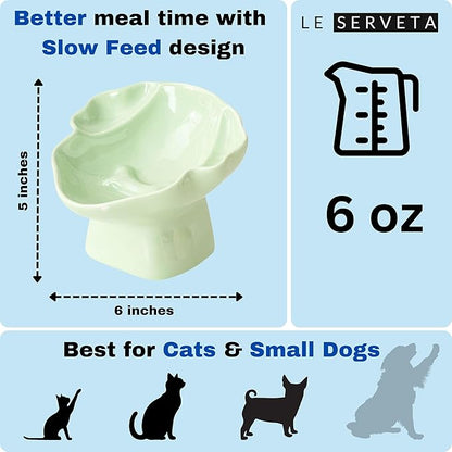 Ceramic Raised Pet Slow Feeder Bowl, Elevated Cat and Dog Slow Feeder, Decorative Standing Doggy Design, Anti-Slip Base, Anti-Vomiting (Green)