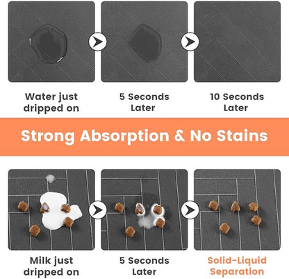 Pet Feeding Mat-Absorbent Pet Placemat for Food and Water Bowl, with Waterproof Rubber Backing, Quick Dry Water Dispenser Mat for Dog and Cat (20"x12", Beige)