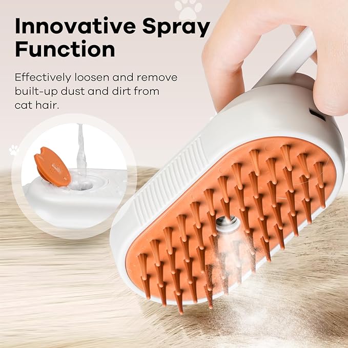 Cat Steam Brush for Shedding, 4 in 1 Cat Steamy Brushs Cleanser with Foldable Handle, Pet Spa Brush for Cats, Spritz Defur Comb for Pets, Steam Brushs for Cats, Pet Spray Hair Removal Comb