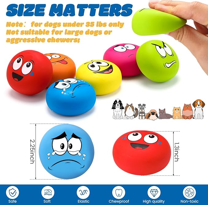 Hungdao 12 Pcs Squeaky Dog Toys Latex Rubber Squeaky Ball Smile Face Emoticon Dog Toys Chewing Interactive Ball Bulk Puppy Lovers Gift for Small Medium Pets Doggie Training(Cute Style)