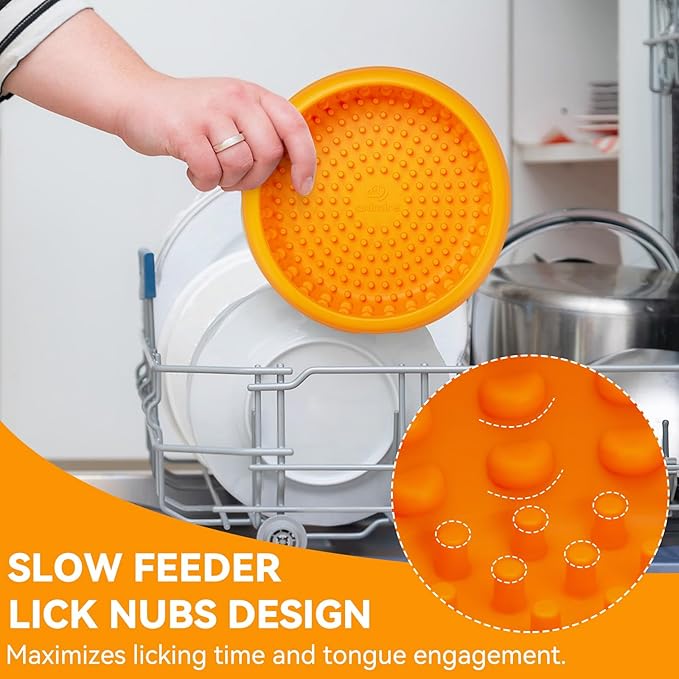 Dog Lick Bowl, Animire Freeze Lick Mat for Dogs, Non-Slip Slow Feeder Licking Bowl Enrichment Treat for Distraction Anxiety Relief, Food Grade Silicone, Dishwasher Safe(Orange,L)