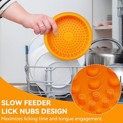 Dog Lick Bowl, Animire Freeze Lick Mat for Dogs, Non-Slip Slow Feeder Licking Bowl Enrichment Treat for Distraction Anxiety Relief, Food Grade Silicone, Dishwasher Safe(Orange,S)