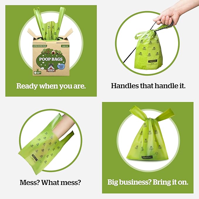 Pogi’s Dog Poop Bags with Handles – Extra-Thick, Leak-Proof, Large, Unscented, 900-Count