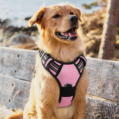 rabbitgoo Dog Harness for Large Dogs, No Pull Pet Vest with 3 Buckles, Adjustable Soft Padded Pet Harness with Easy Control Handle and Reflective Strips, Light Pink, XL