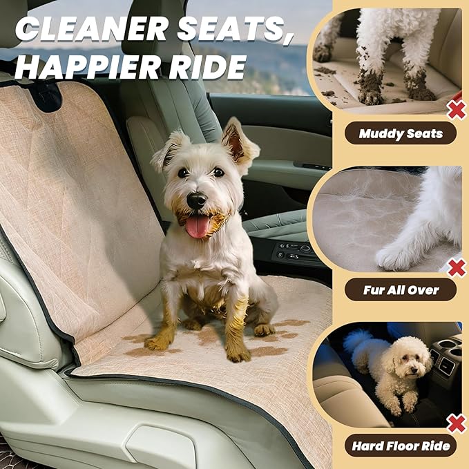 VIVAGLORY Front Dog Seat Covers, 1PACK No-Skirt Design 4 Layers Quilted & Durable 600D Oxford Dog Seat Cover for Most Cars, SUVs & MPVs, Heather Khaki