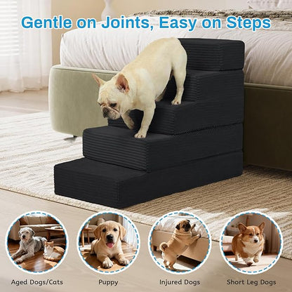 Dog Stairs for Small Dogs, 5 Step Pet Stairs for High Beds and Couch, Dog Steps for Bed Balanced 22.4" H, Foldable Pet Ramp for Large Cats Climb, Non-Slip Bottom Doggy Step, Black