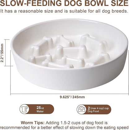 Ceramic Slow Feeder Dog Bowls, Ceramic Slow Feeder Maze Dog Food Bowl, Slow Eating Dog Bowl and Slow Feeder Dog Bowl Anti-Choking for Daily Pet Feeding （White Bone）