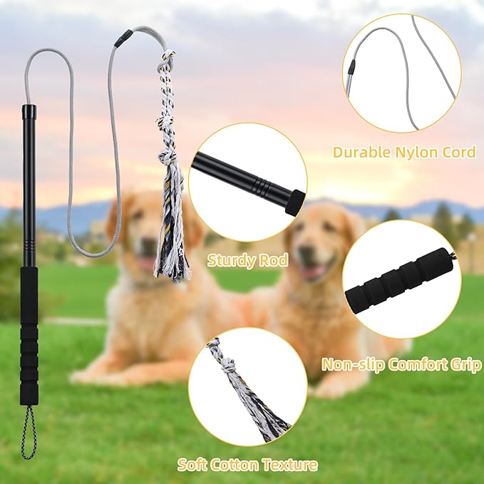 Outdoor Flirt Pole for Dogs - Interactive Toy Teaser Wand for Dogs Outdoor Chase and Tug of War Heavy Duty Dog Flirt Pole, Durable Pet Toys for Dog, Black