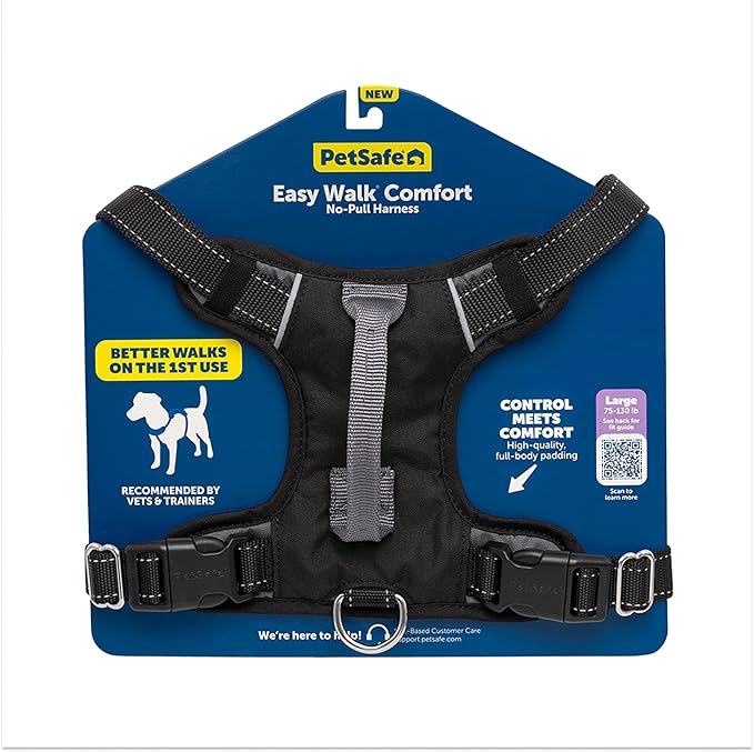 PetSafe Easy Walk Comfort No-Pull Dog Harness - Better Walk Training Harness - Full Body Padded Design - Durable Fabric - 5 Point Adjustable Fit - Everyday Leash Training - Black - Large