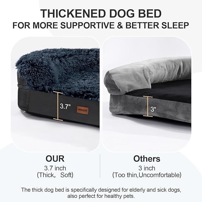 Black Orthopedic Dog Beds for Extra Large Dogs, 44" x32.6" x7.6" Supportive Dog Sofa Bed with 28D Egg-Crate Foam, Removable Washable Cover, Waterproof Lining, for Puppy,Senior,Sick